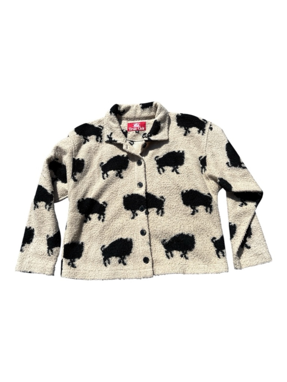 CALLING ALL COWGIRLS! TRUE GRIT CREAM & BLACK SHERPA JACKET W/ BUFFALO 🦬 DESIGN